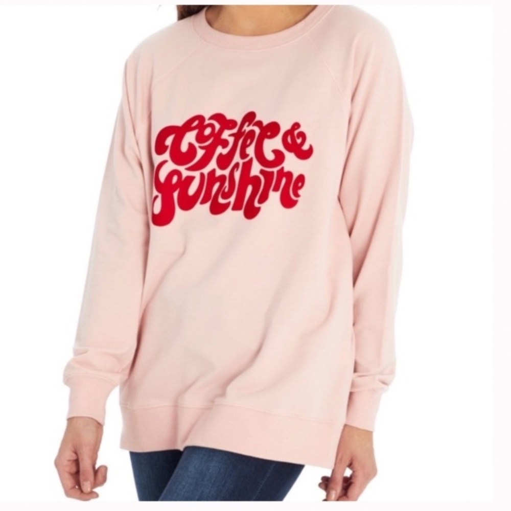 Wildfox Coffee & Sunshine Sweatshirt XL Pink Oversized Graphic Crewneck NWT Cozy